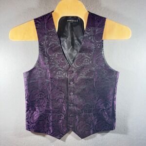 713 | NWT Barry Wang Purple Paisley Jacquard Formal Vest Mens Small Wedding Prom